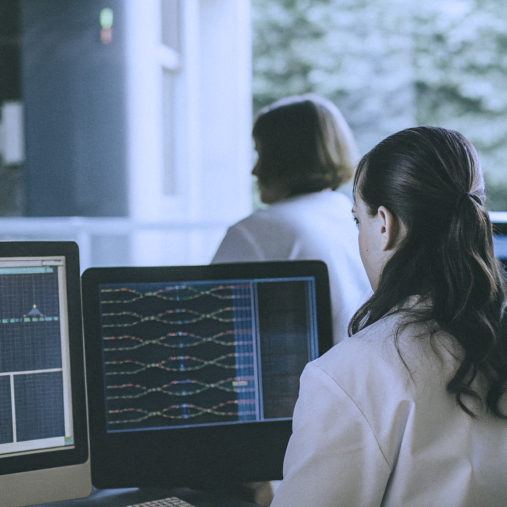 Profesional analizando datos genéticos en una pantalla